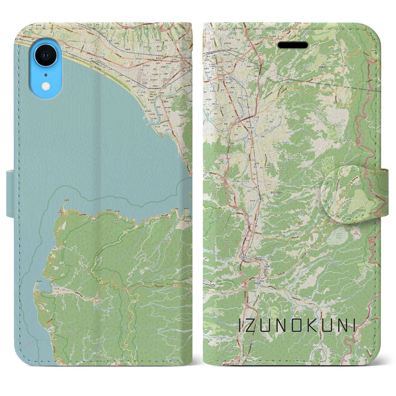 【伊豆の国(静岡県)】地図柄iPhoneケース(手帳タイプ)ナチュラル・iPhone XR 用