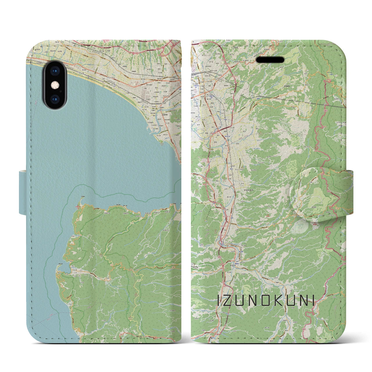【伊豆の国(静岡県)】地図柄iPhoneケース(手帳タイプ)ナチュラル・iPhone XS / X 用
