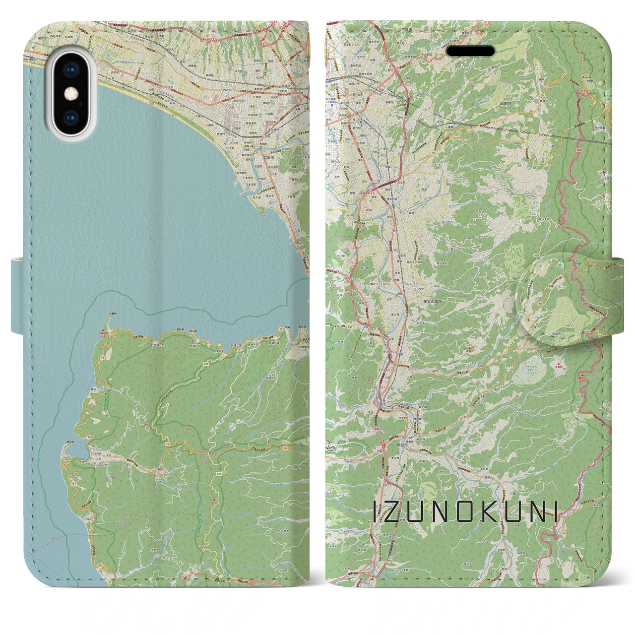 【伊豆の国(静岡県)】地図柄iPhoneケース(手帳タイプ)ナチュラル・iPhone XS Max 用
