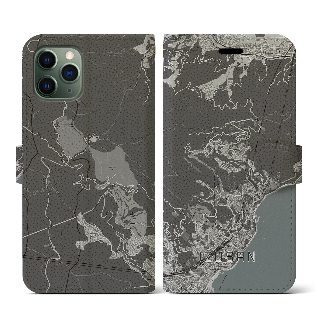 【伊豆山(静岡県)】地図柄iPhoneケース(手帳タイプ)モノトーン・iPhone 11 Pro 用
