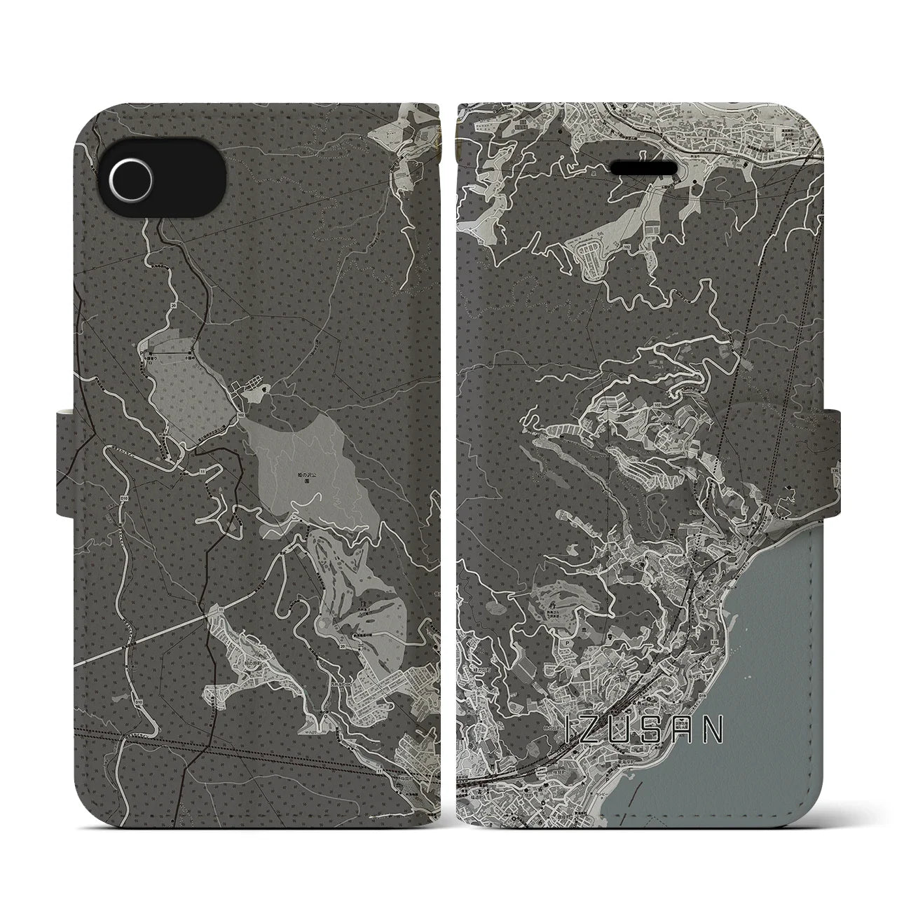 【伊豆山(静岡県)】地図柄iPhoneケース(手帳タイプ)モノトーン・iPhone SE(第3 / 第2世代) / 8 / 7 / 6s / 6 用