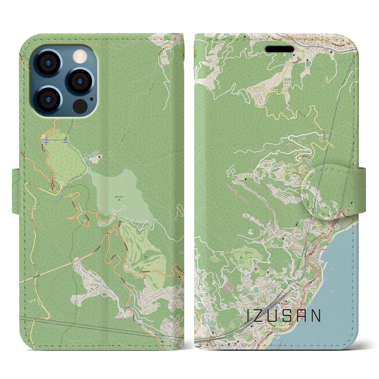 【伊豆山(静岡県)】地図柄iPhoneケース(手帳タイプ)ナチュラル・iPhone 12 / 12 Pro 用