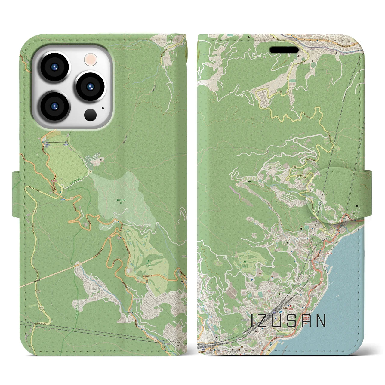 【伊豆山(静岡県)】地図柄iPhoneケース(手帳タイプ)ナチュラル・iPhone 13 Pro 用