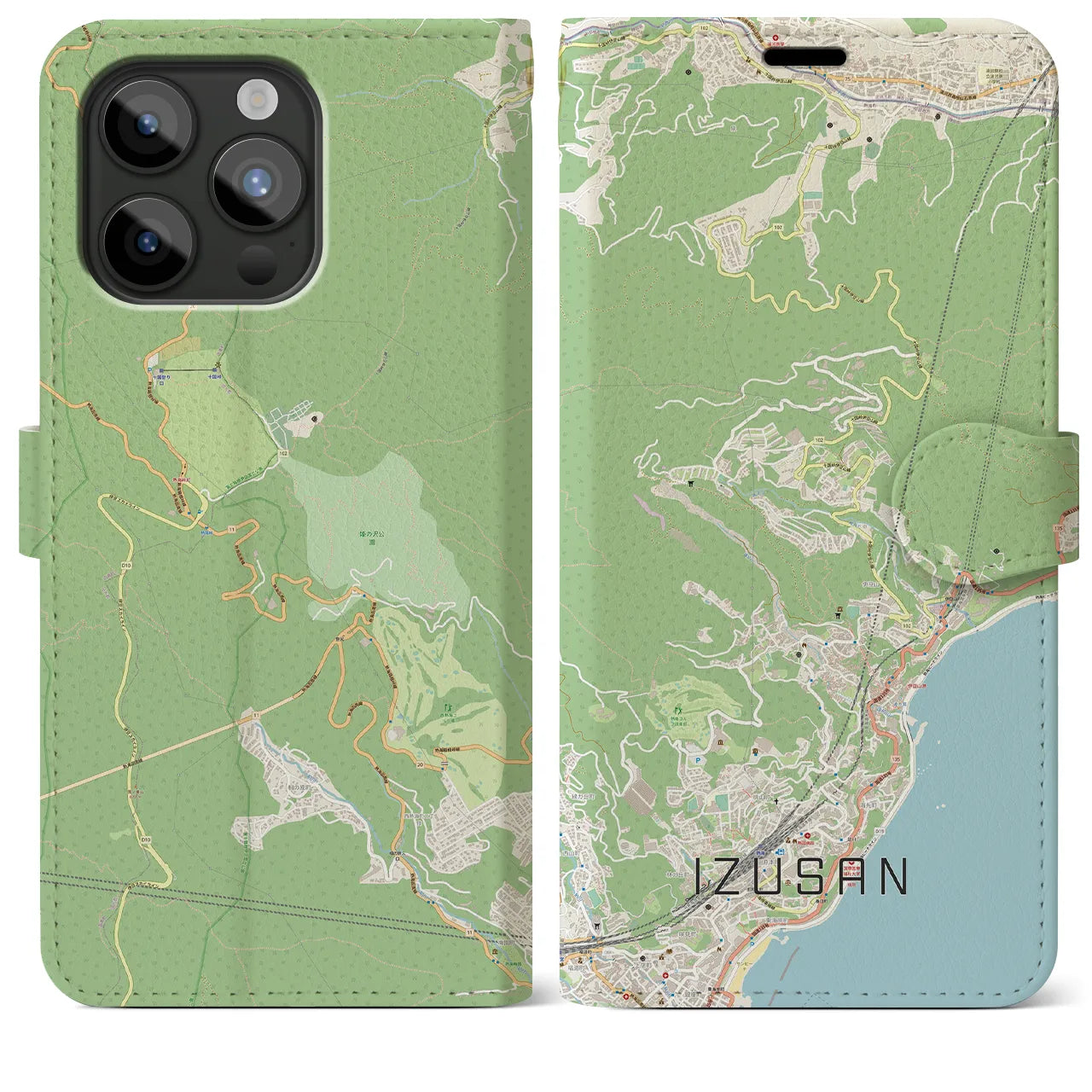 【伊豆山(静岡県)】地図柄iPhoneケース(手帳タイプ)ナチュラル・iPhone 15 Pro Max 用