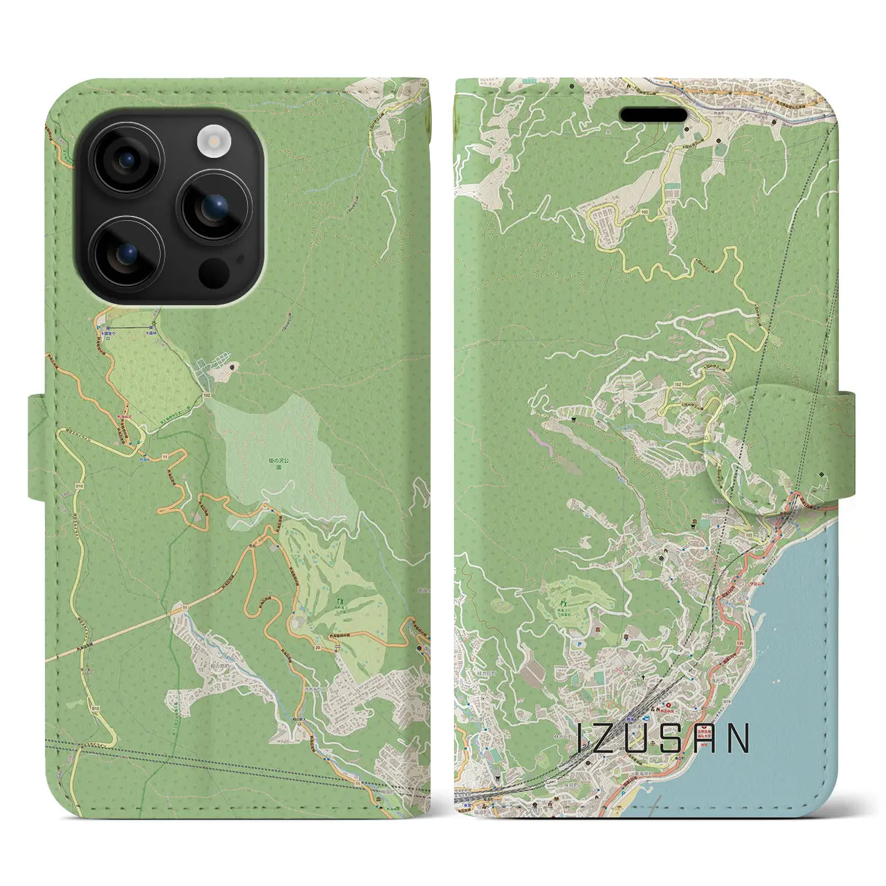 【伊豆山(静岡県)】地図柄iPhoneケース(手帳タイプ)ナチュラル・iPhone 16 用