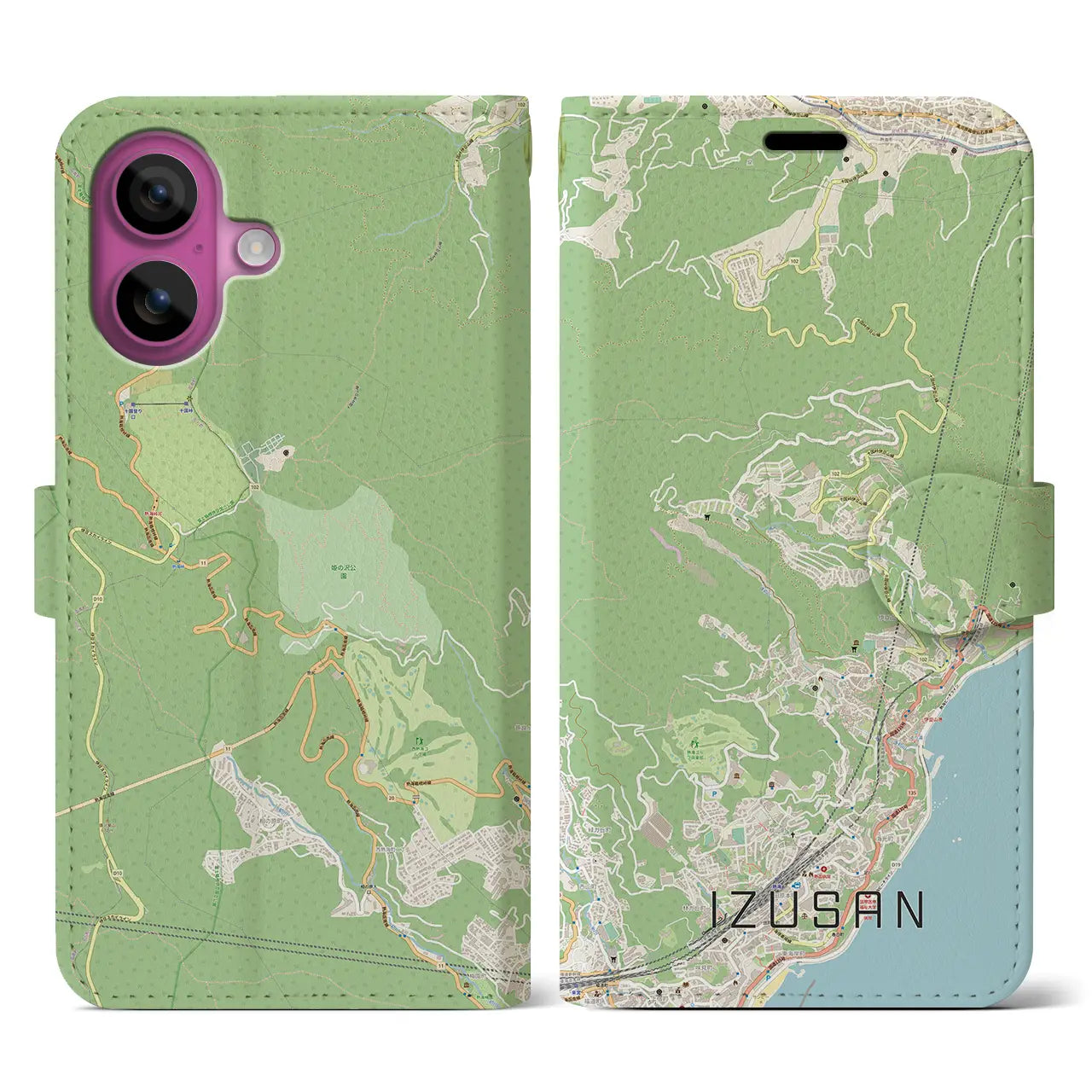 【伊豆山(静岡県)】地図柄iPhoneケース(手帳タイプ)ナチュラル・iPhone 16 Pro 用