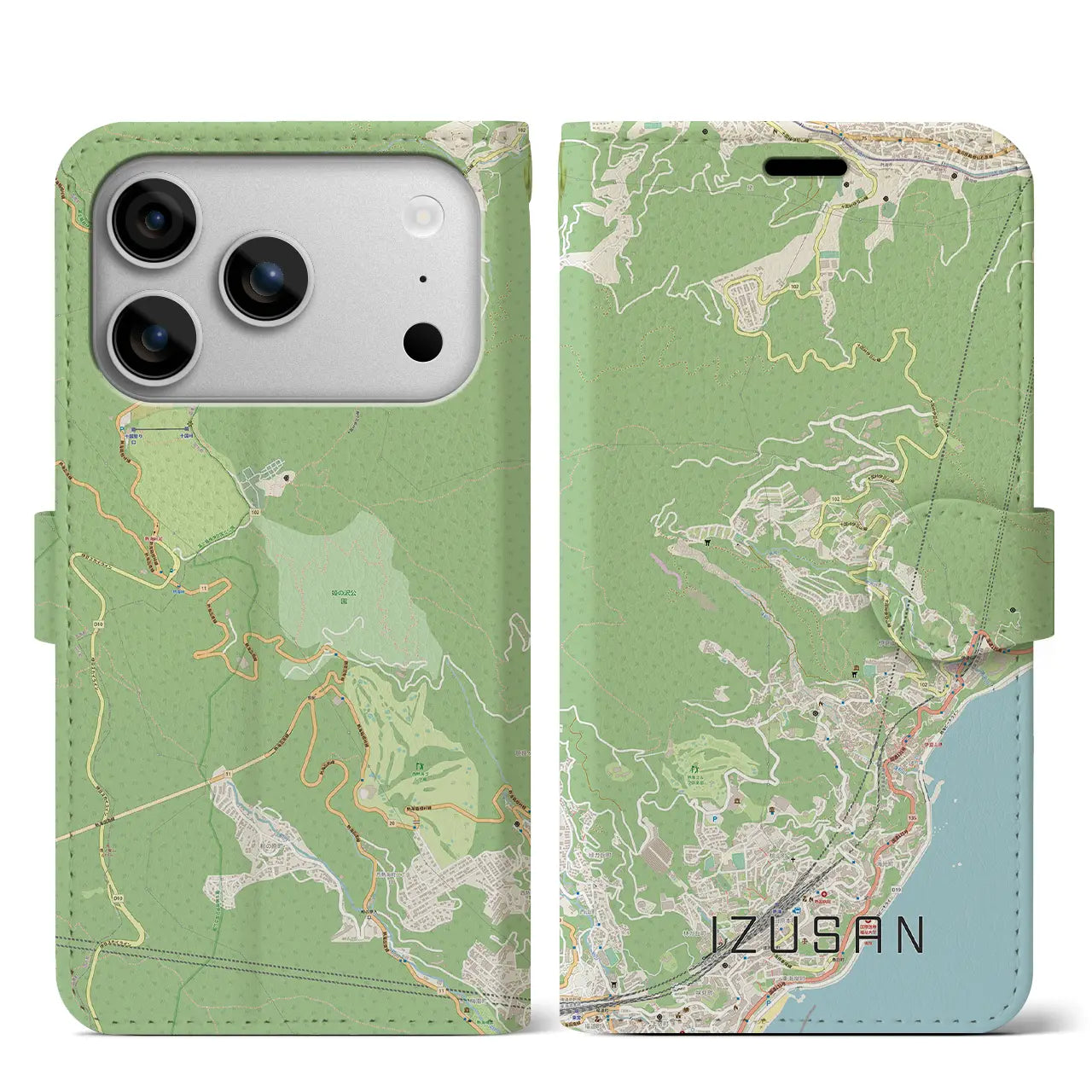 【伊豆山(静岡県)】地図柄iPhoneケース(手帳タイプ)モノトーン・iPhone 17 Pro Max 用