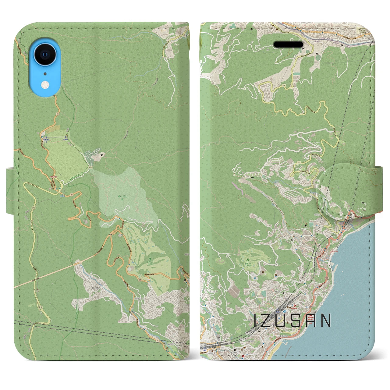 【伊豆山(静岡県)】地図柄iPhoneケース(手帳タイプ)ナチュラル・iPhone XR 用