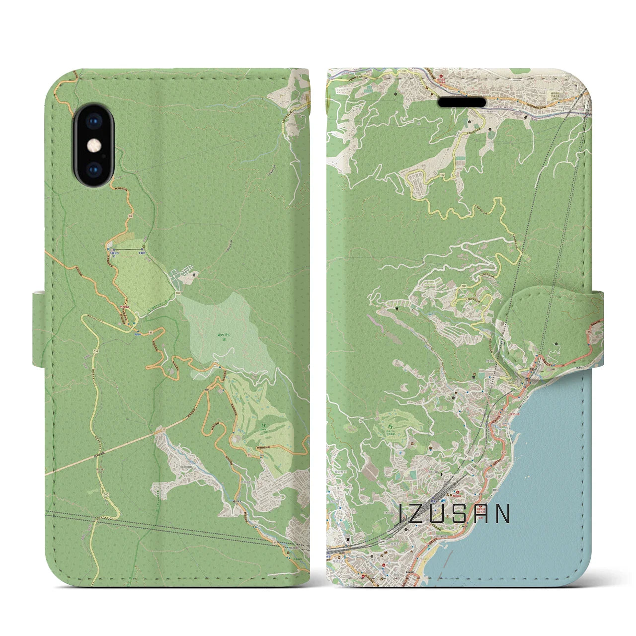 【伊豆山(静岡県)】地図柄iPhoneケース(手帳タイプ)ナチュラル・iPhone XS / X 用