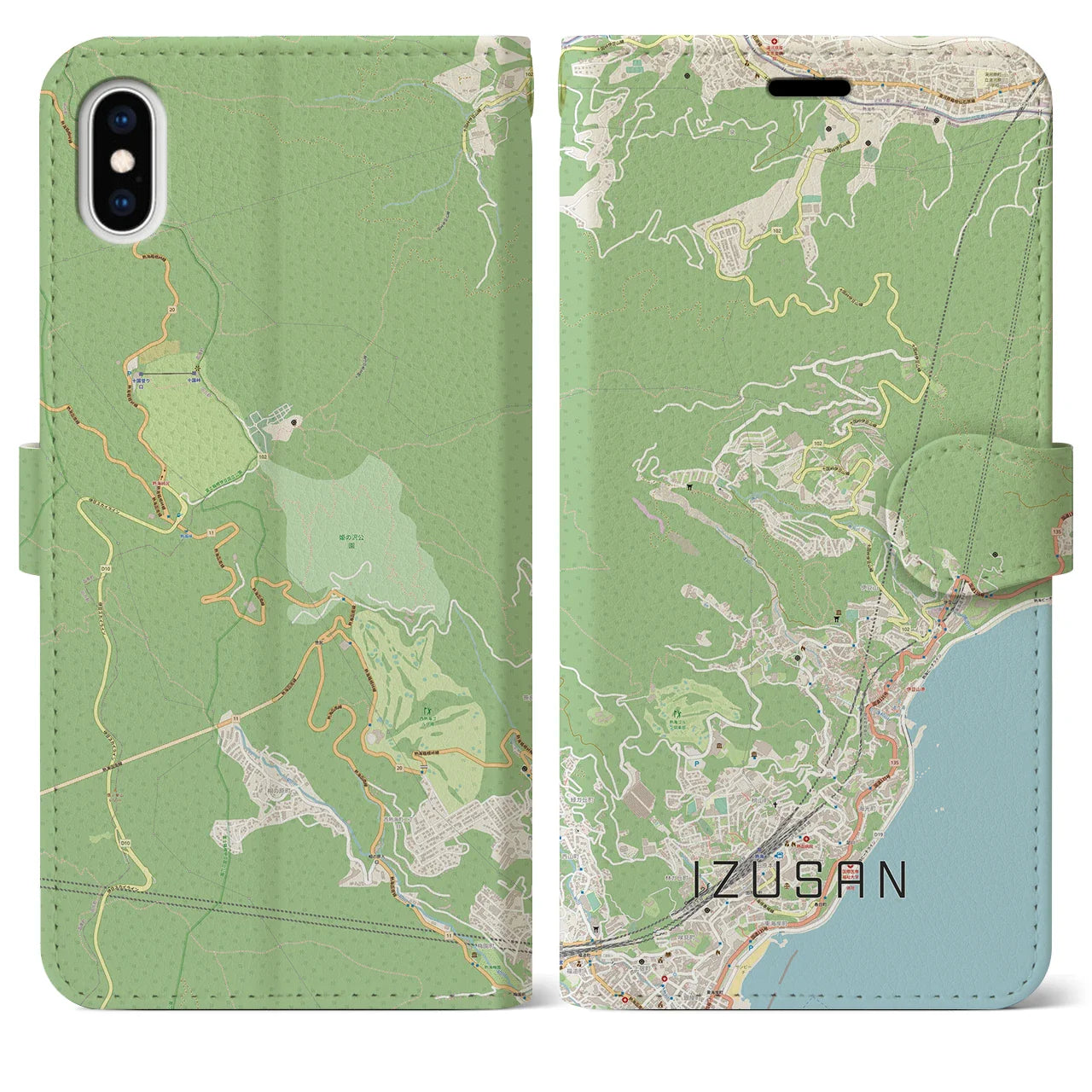 【伊豆山(静岡県)】地図柄iPhoneケース(手帳タイプ)ナチュラル・iPhone XS Max 用