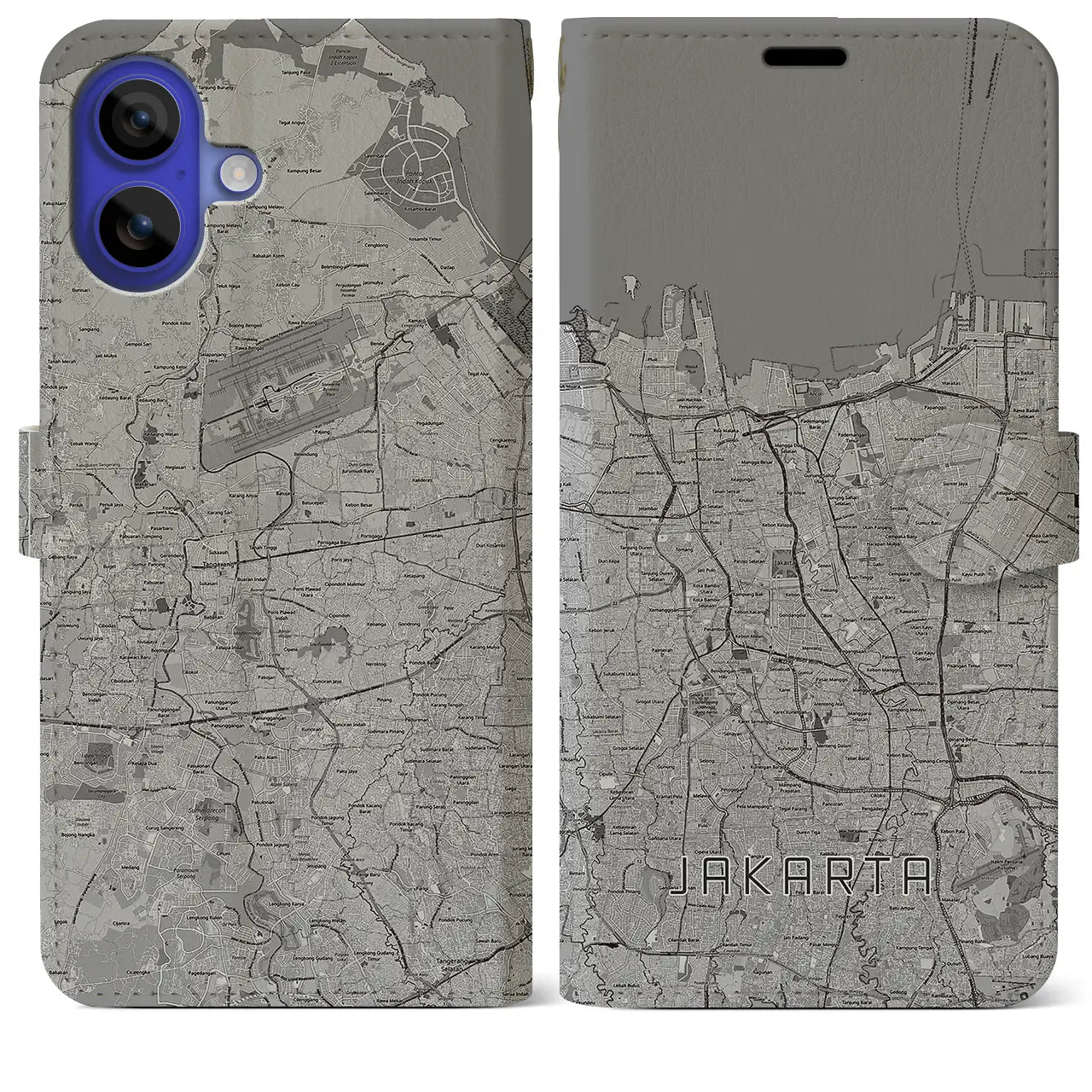 【ジャカルタ(インドネシア)】地図柄iPhoneケース(手帳タイプ)モノトーン・iPhone 16 Pro Max 用