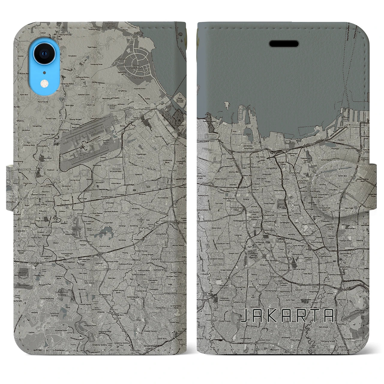 【ジャカルタ(インドネシア)】地図柄iPhoneケース(手帳タイプ)モノトーン・iPhone XR 用
