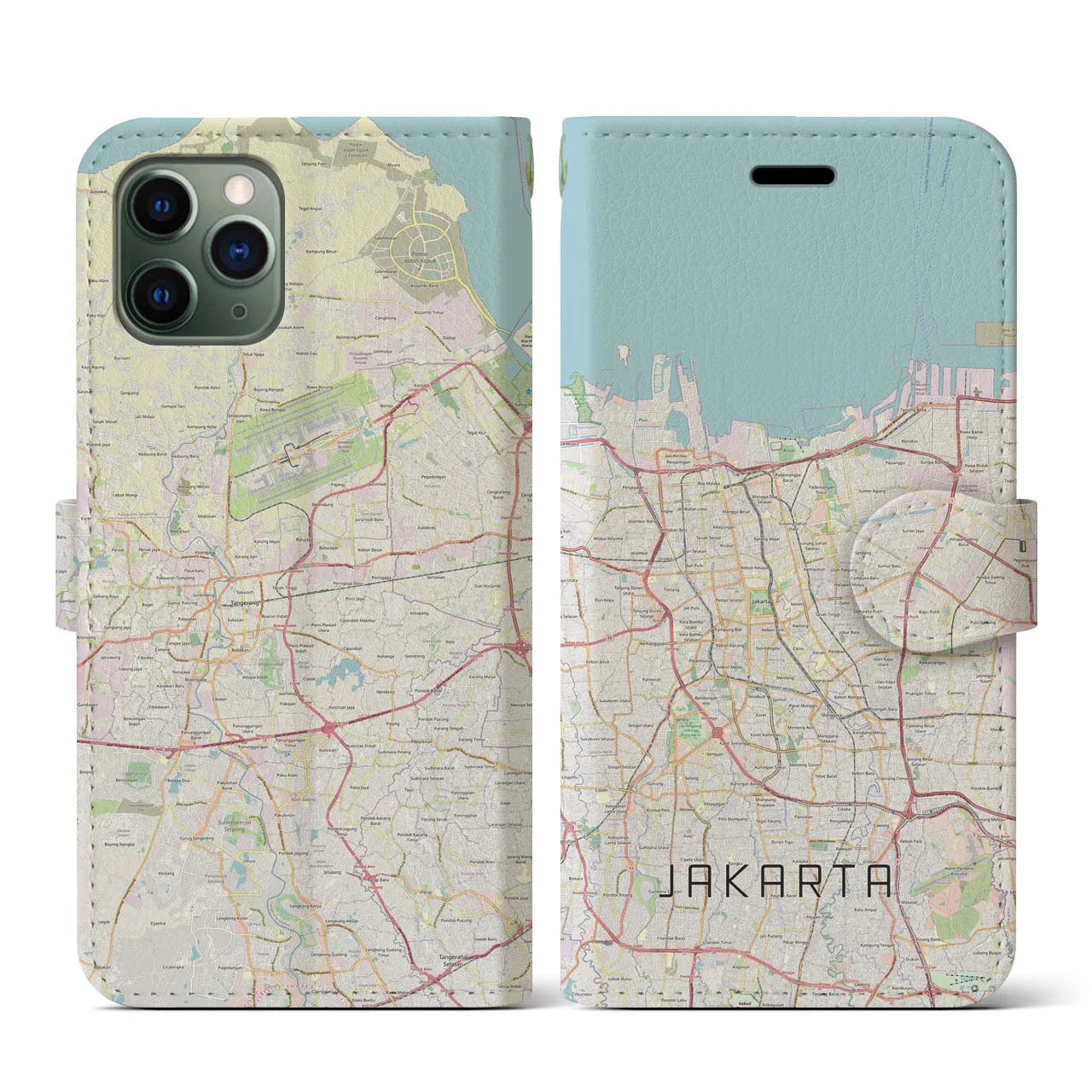 【ジャカルタ(インドネシア)】地図柄iPhoneケース(手帳タイプ)ナチュラル・iPhone 11 Pro 用