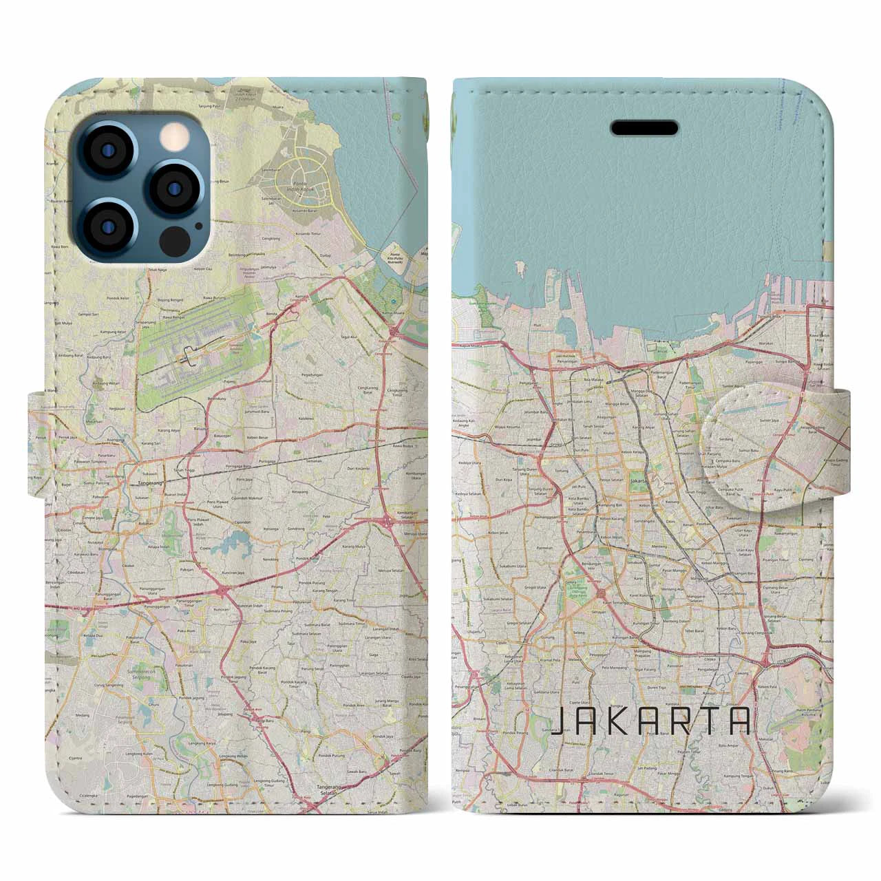 【ジャカルタ(インドネシア)】地図柄iPhoneケース(手帳タイプ)ナチュラル・iPhone 12 / 12 Pro 用