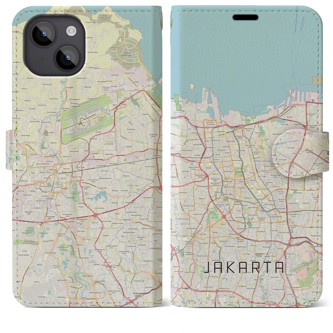 【ジャカルタ(インドネシア)】地図柄iPhoneケース(手帳タイプ)ナチュラル・iPhone 14 Plus 用