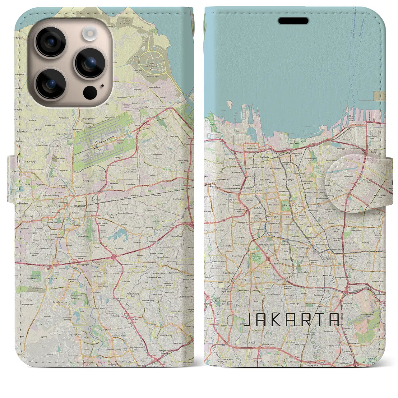 【ジャカルタ(インドネシア)】地図柄iPhoneケース(手帳タイプ)ナチュラル・iPhone 16 Plus 用
