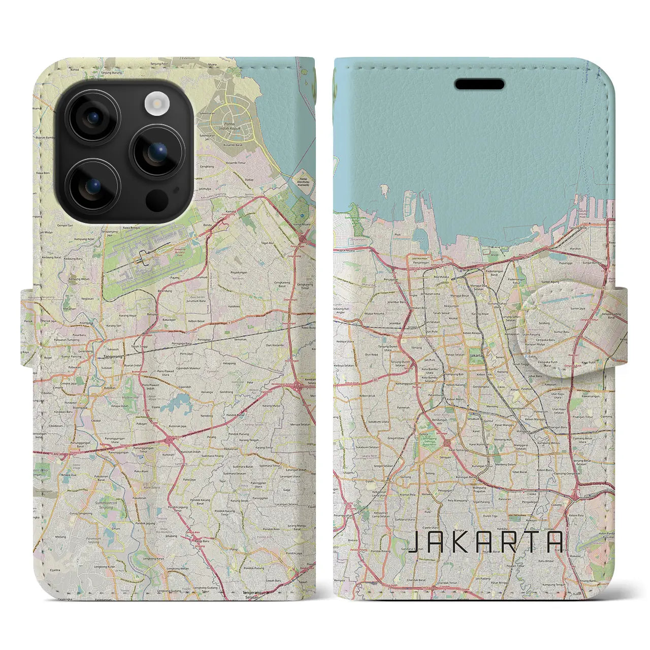 【ジャカルタ(インドネシア)】地図柄iPhoneケース(手帳タイプ)ナチュラル・iPhone 16 用