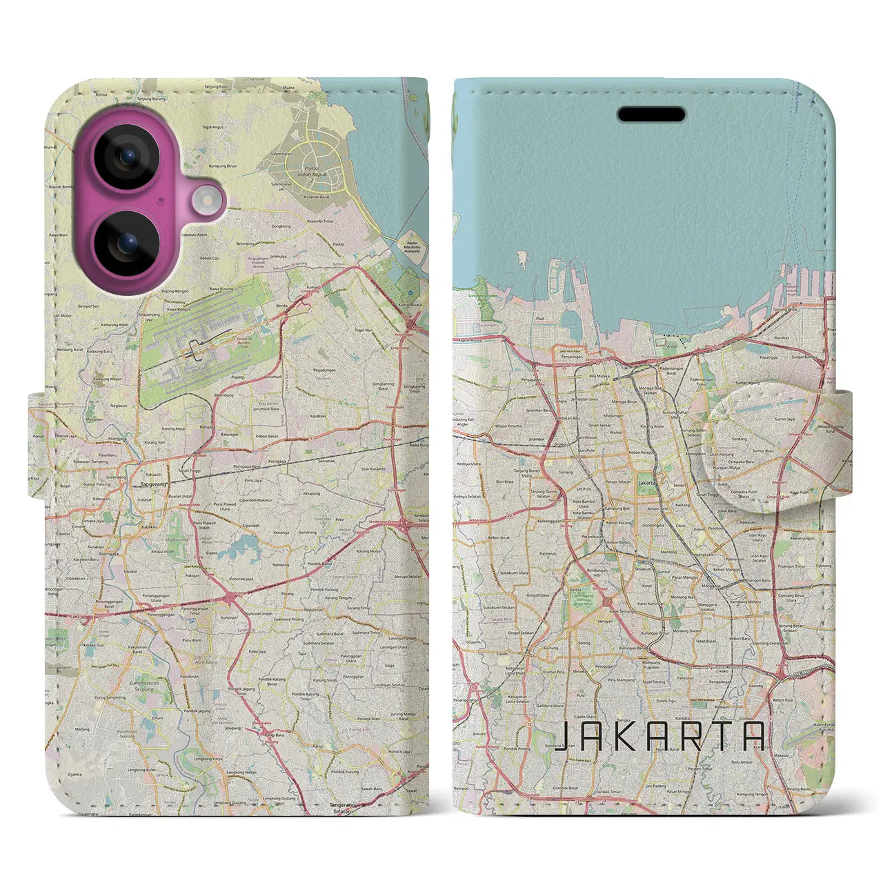 【ジャカルタ(インドネシア)】地図柄iPhoneケース(手帳タイプ)ナチュラル・iPhone 16 Pro 用