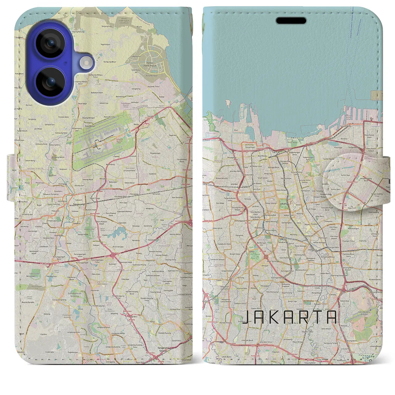 【ジャカルタ(インドネシア)】地図柄iPhoneケース(手帳タイプ)ナチュラル・iPhone 16 Pro Max 用