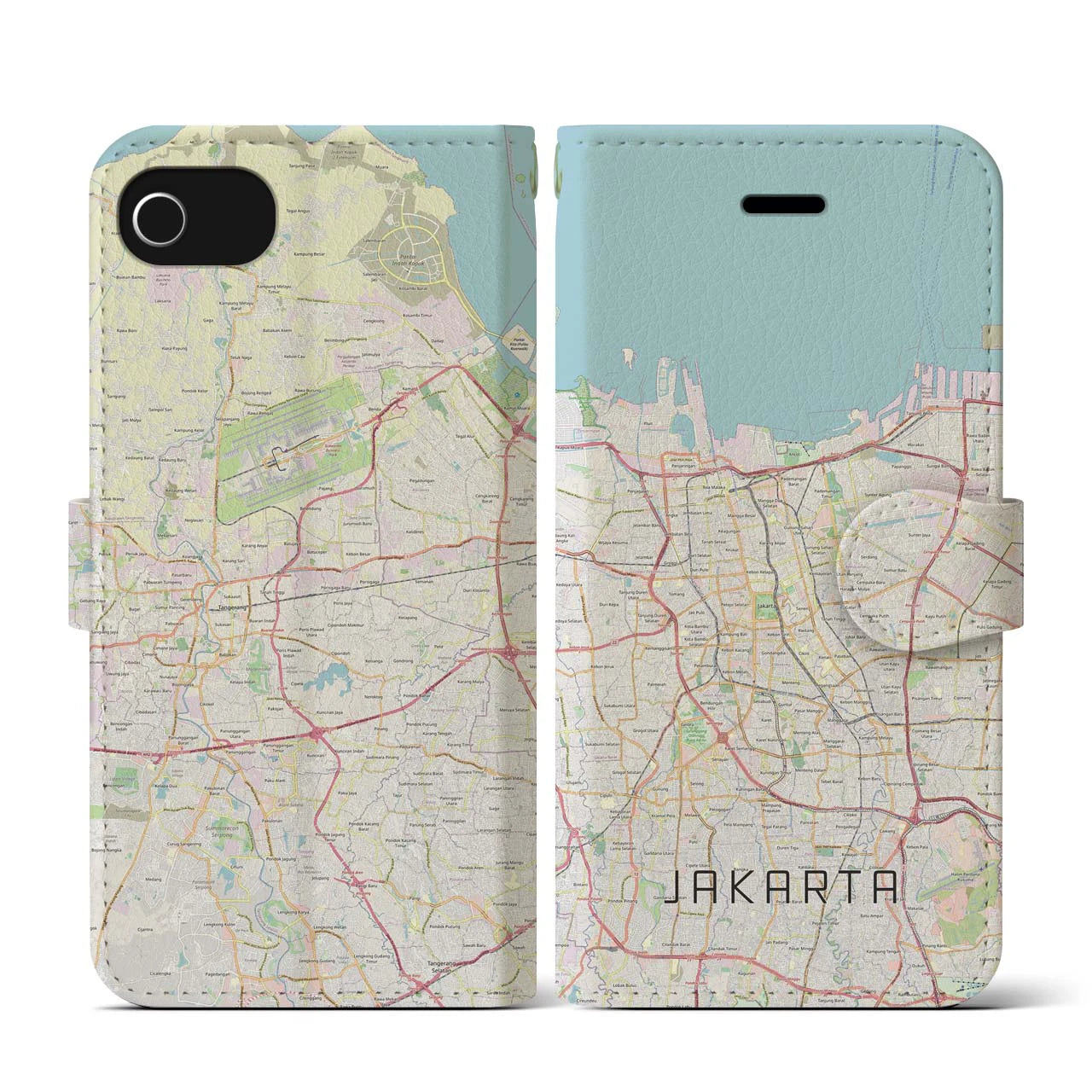 【ジャカルタ(インドネシア)】地図柄iPhoneケース(手帳タイプ)ナチュラル・iPhone SE(第3 / 第2世代) / 8 / 7 / 6s / 6 用