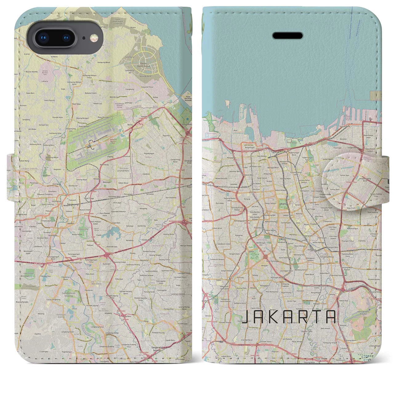【ジャカルタ(インドネシア)】地図柄iPhoneケース(手帳タイプ)ナチュラル・iPhone 8Plus /7Plus / 6sPlus / 6Plus 用
