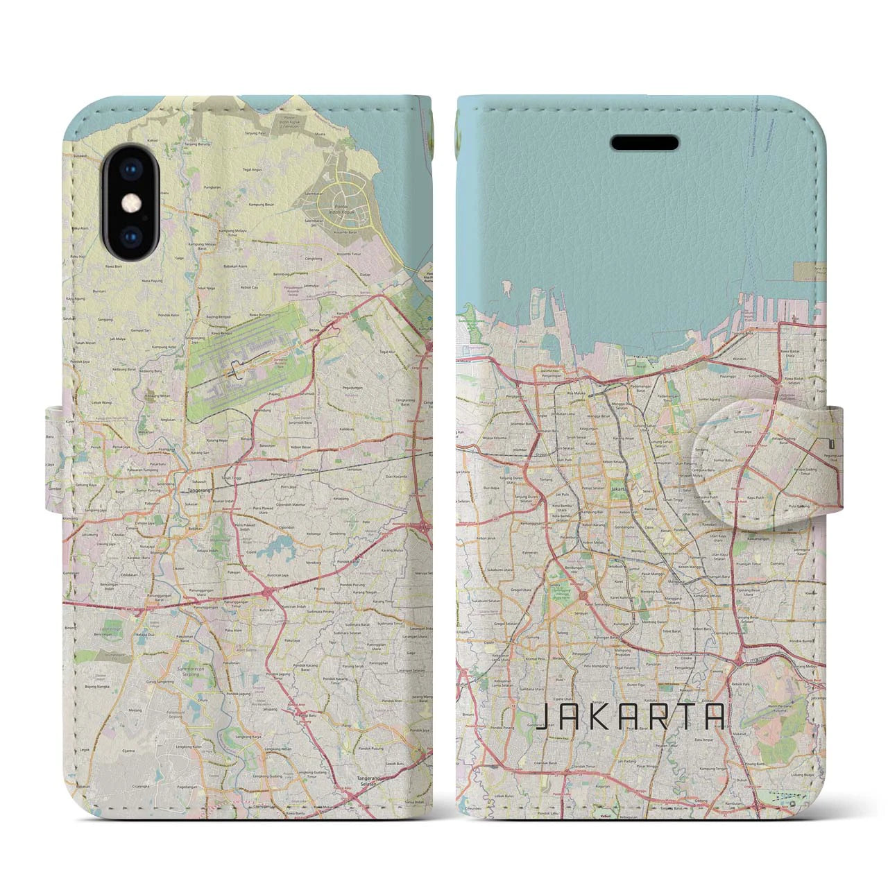 【ジャカルタ(インドネシア)】地図柄iPhoneケース(手帳タイプ)ナチュラル・iPhone XS / X 用