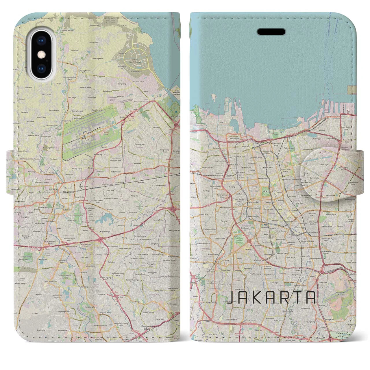 【ジャカルタ(インドネシア)】地図柄iPhoneケース(手帳タイプ)ナチュラル・iPhone XS Max 用
