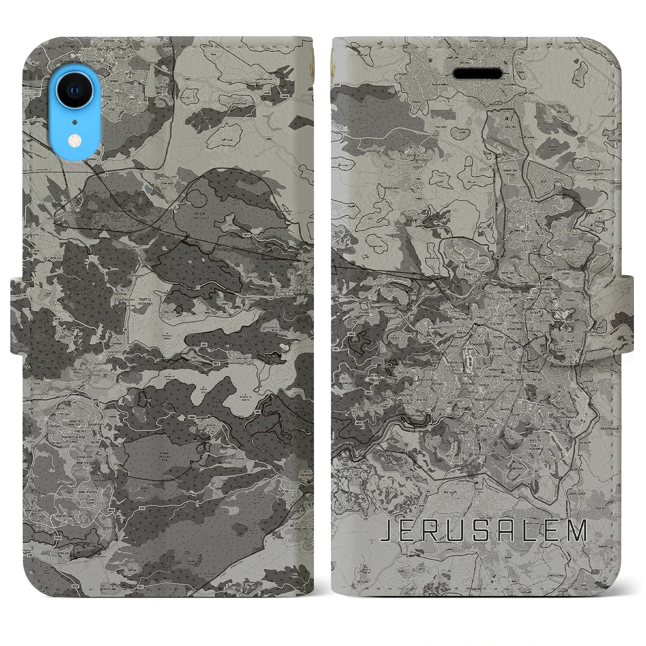 【エルサレム(イスラエル)】地図柄iPhoneケース(手帳タイプ)モノトーン・iPhone XR 用