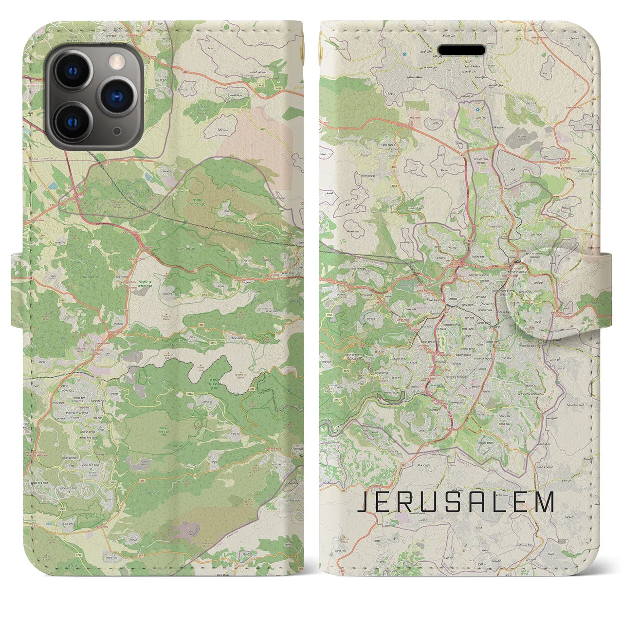 【エルサレム(イスラエル)】地図柄iPhoneケース(手帳タイプ)ナチュラル・iPhone 11 Pro Max 用