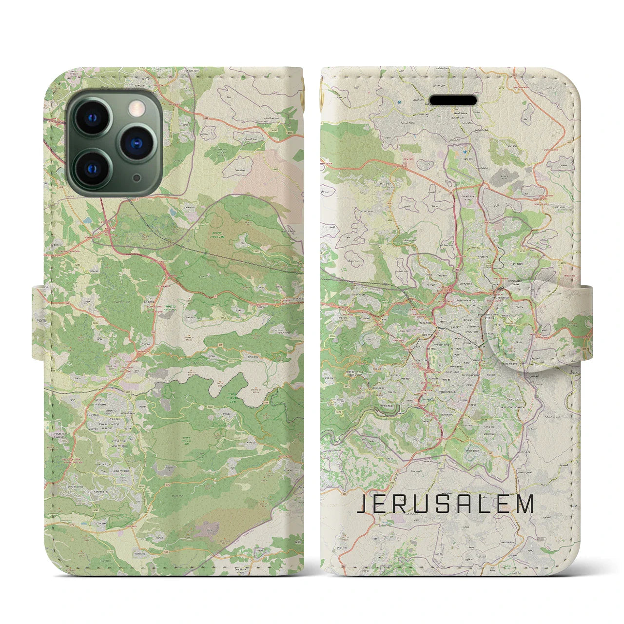 【エルサレム(イスラエル)】地図柄iPhoneケース(手帳タイプ)ナチュラル・iPhone 11 Pro 用