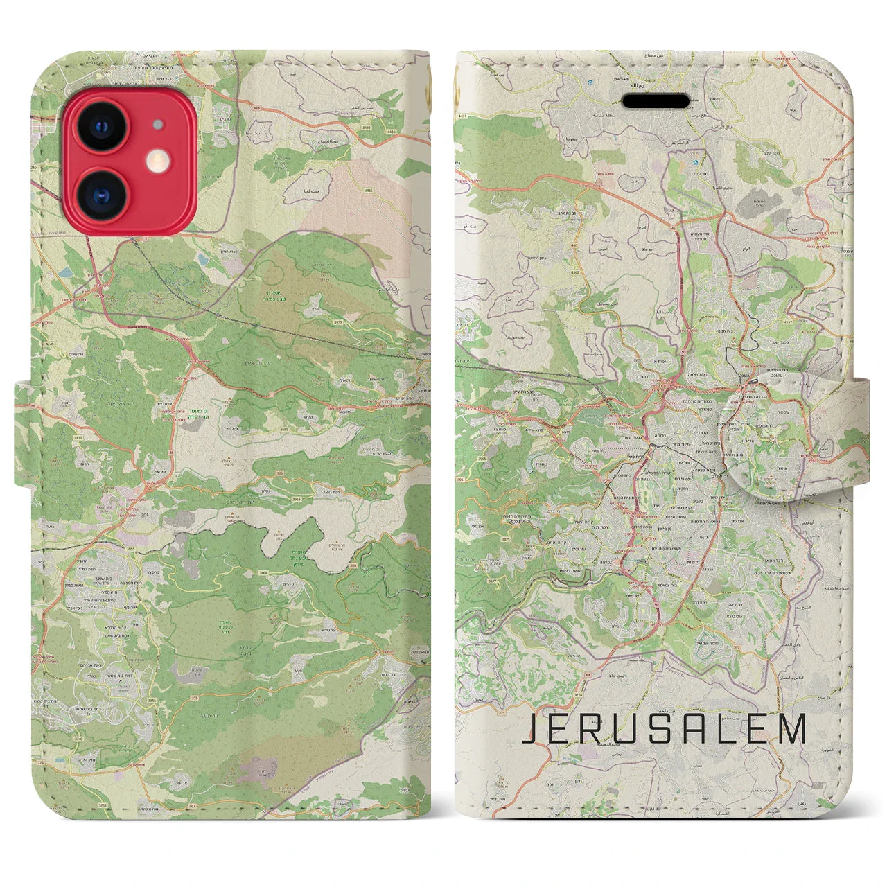 【エルサレム(イスラエル)】地図柄iPhoneケース(手帳タイプ)ナチュラル・iPhone 11 用