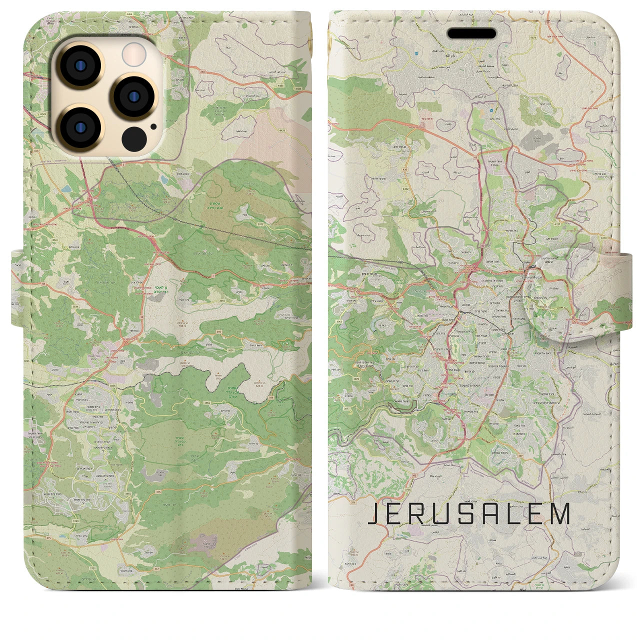 【エルサレム(イスラエル)】地図柄iPhoneケース(手帳タイプ)ナチュラル・iPhone 12 Pro Max 用