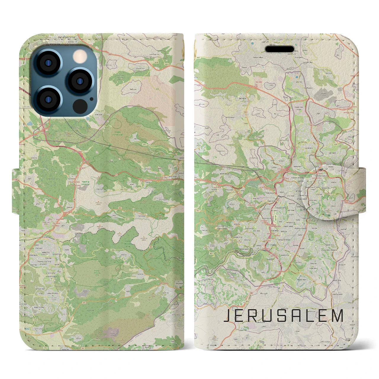 【エルサレム(イスラエル)】地図柄iPhoneケース(手帳タイプ)ナチュラル・iPhone 12 / 12 Pro 用