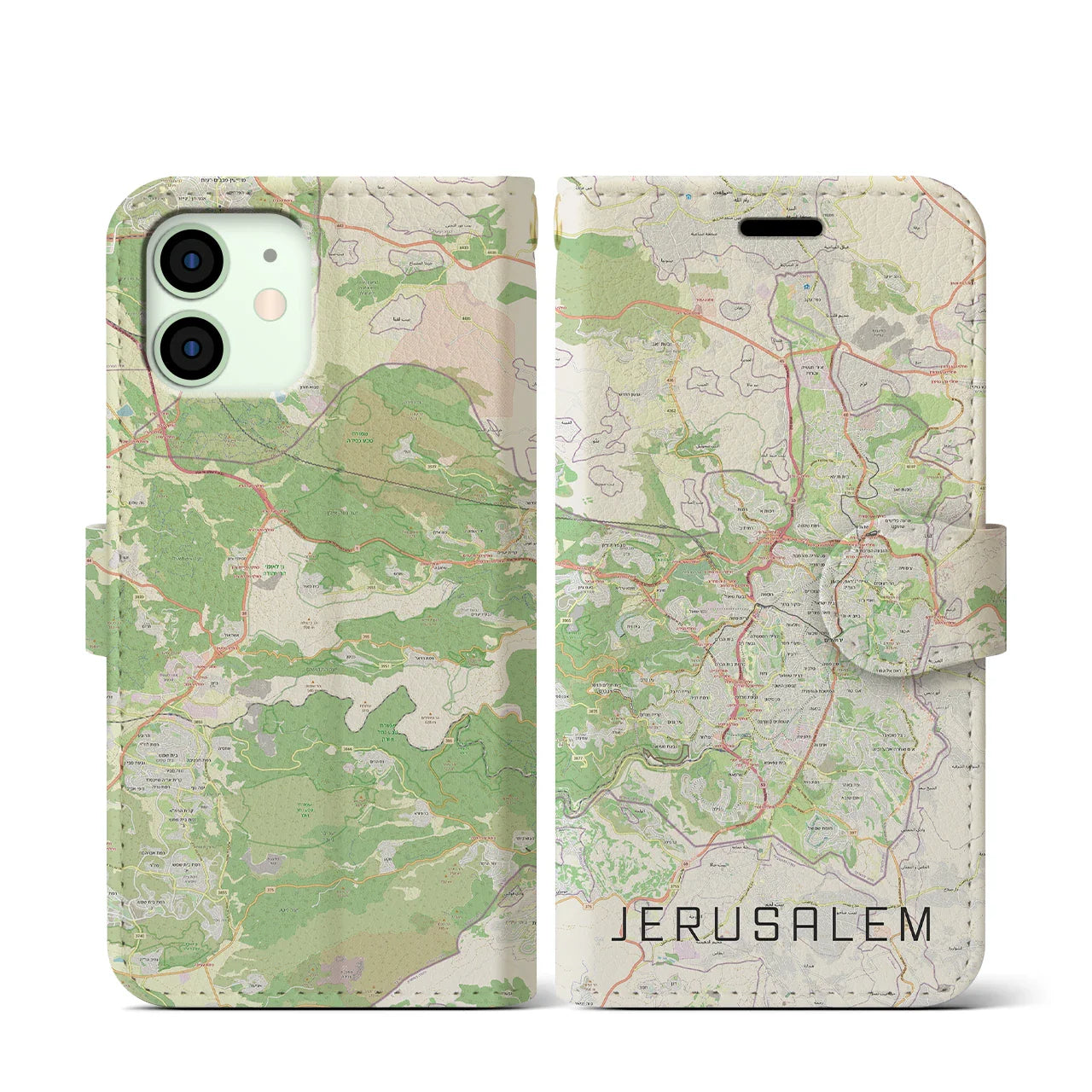 【エルサレム(イスラエル)】地図柄iPhoneケース(手帳タイプ)ナチュラル・iPhone 12 mini 用