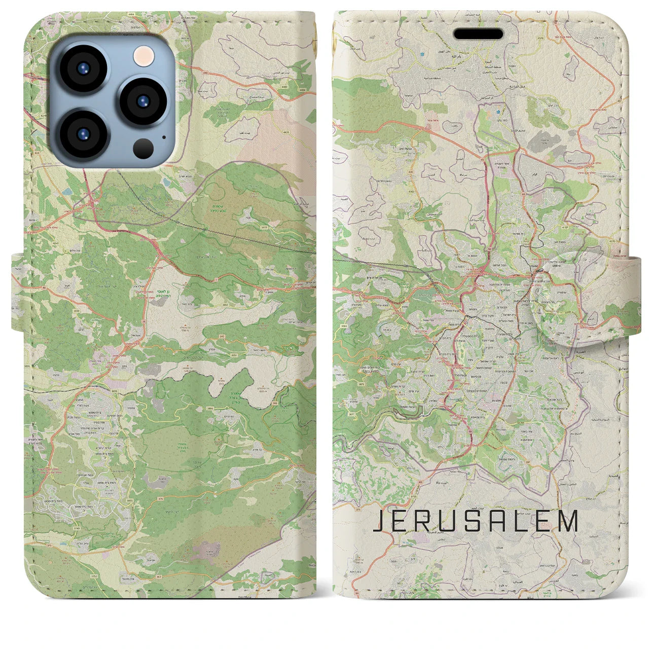 【エルサレム(イスラエル)】地図柄iPhoneケース(手帳タイプ)ナチュラル・iPhone 13 Pro Max 用