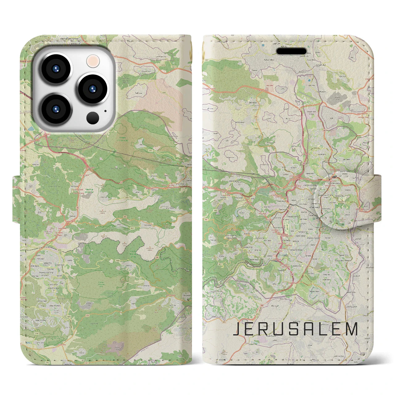 【エルサレム(イスラエル)】地図柄iPhoneケース(手帳タイプ)ナチュラル・iPhone 13 Pro 用