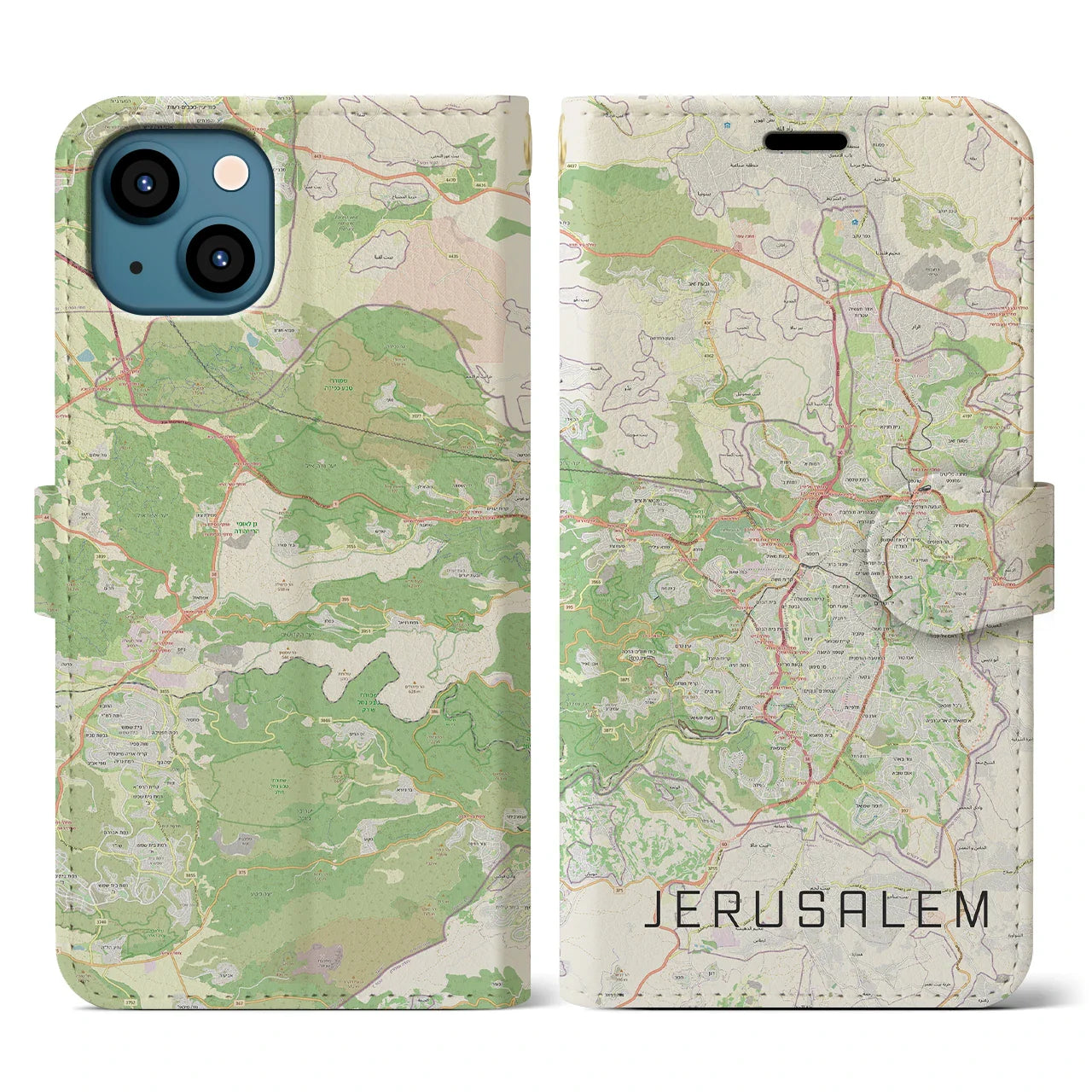【エルサレム(イスラエル)】地図柄iPhoneケース(手帳タイプ)ナチュラル・iPhone 13 用