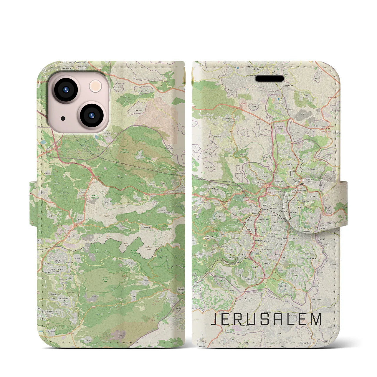 【エルサレム(イスラエル)】地図柄iPhoneケース(手帳タイプ)ナチュラル・iPhone 13 mini 用