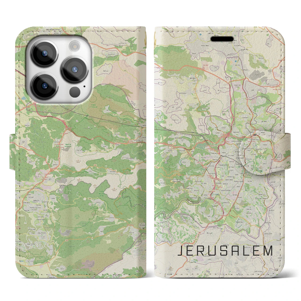 【エルサレム(イスラエル)】地図柄iPhoneケース(手帳タイプ)ナチュラル・iPhone 14 Pro 用