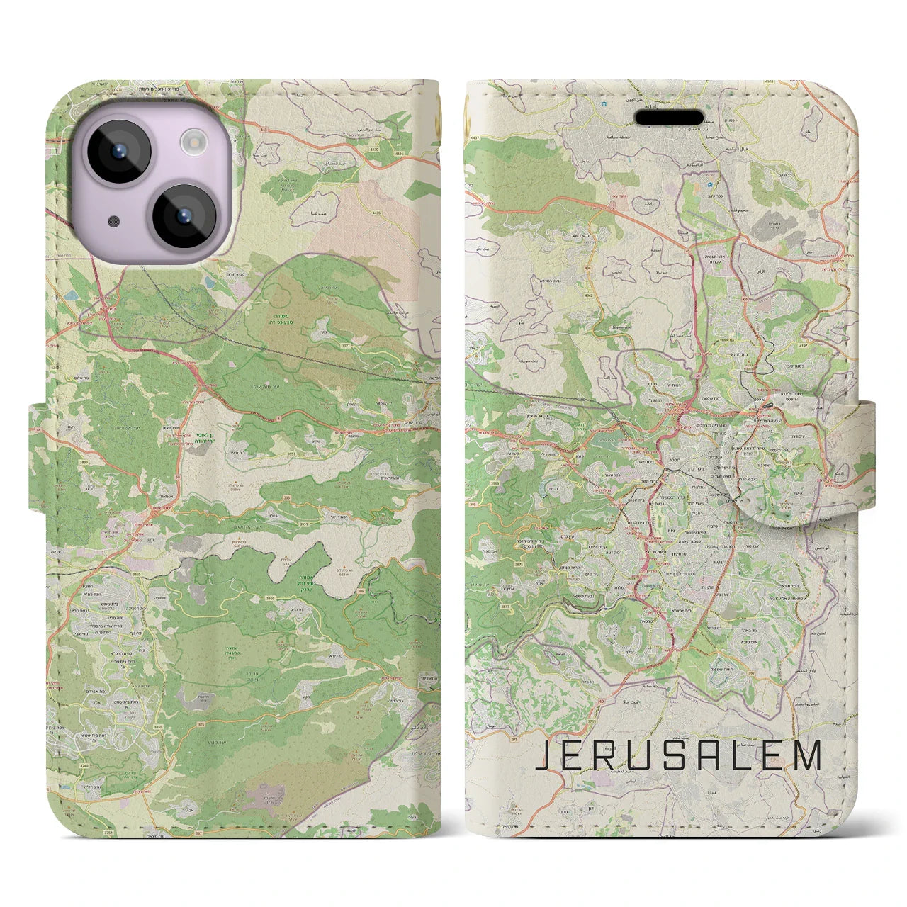 【エルサレム(イスラエル)】地図柄iPhoneケース(手帳タイプ)ナチュラル・iPhone 14 用