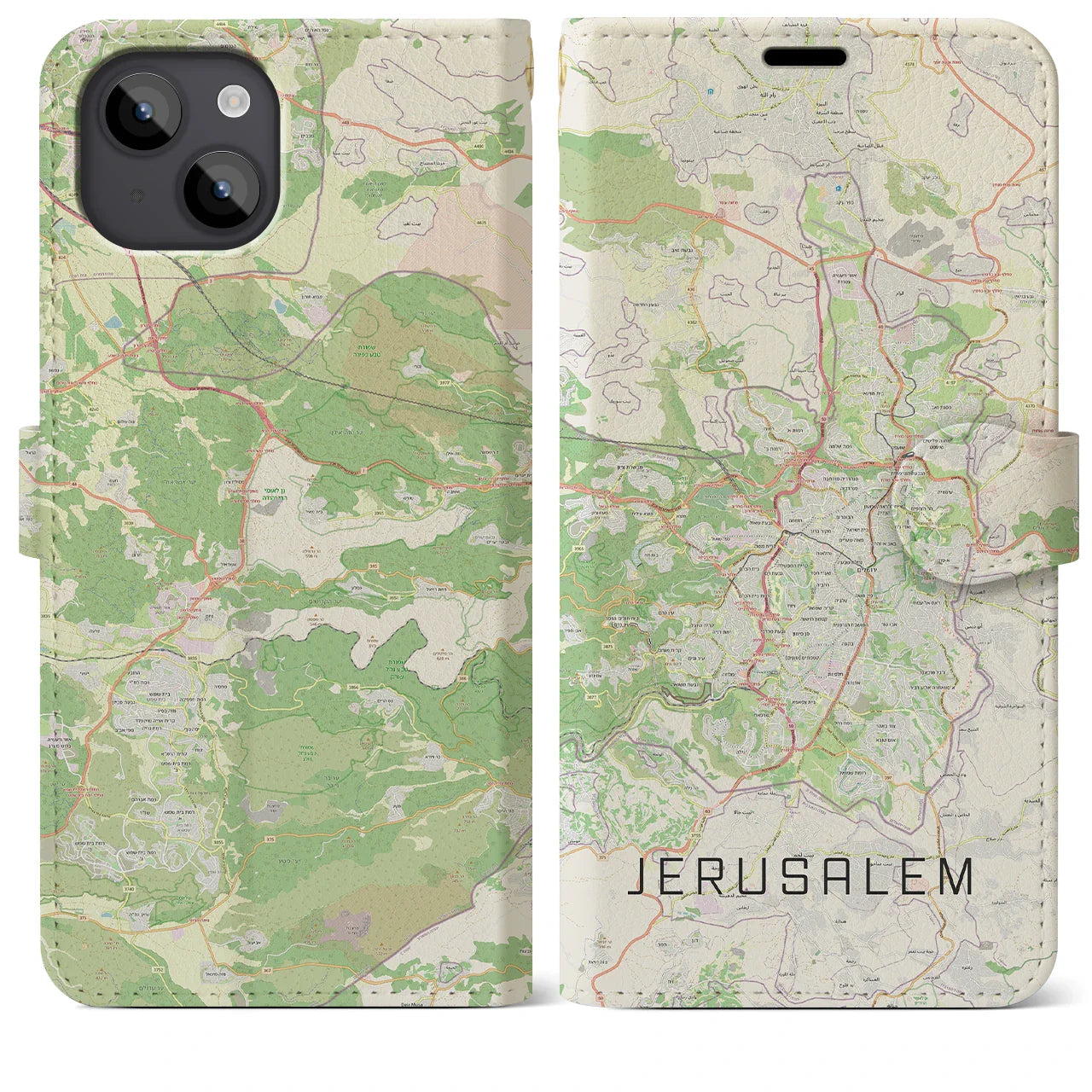 【エルサレム(イスラエル)】地図柄iPhoneケース(手帳タイプ)ナチュラル・iPhone 14 Plus 用