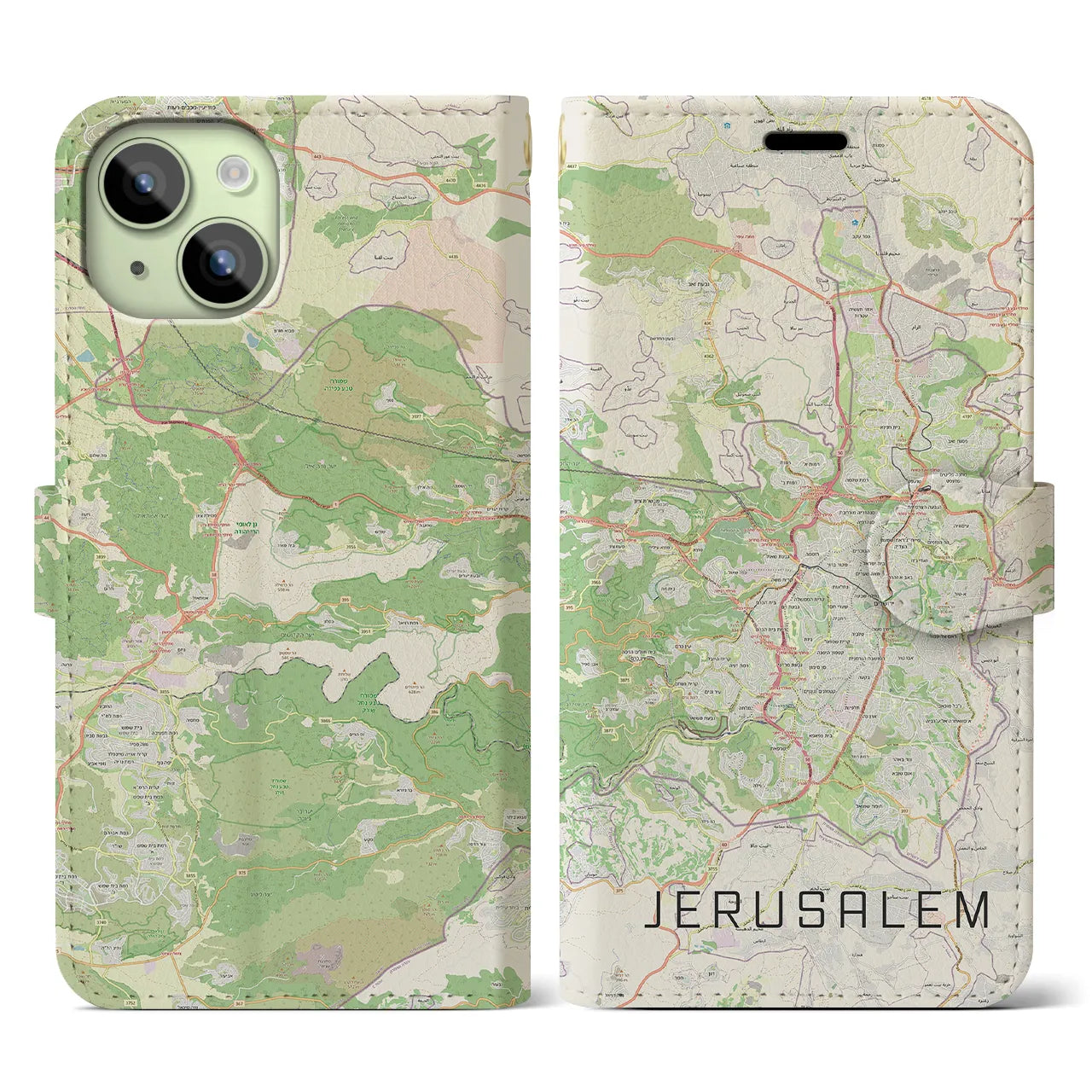 【エルサレム(イスラエル)】地図柄iPhoneケース(手帳タイプ)ナチュラル・iPhone 15 用