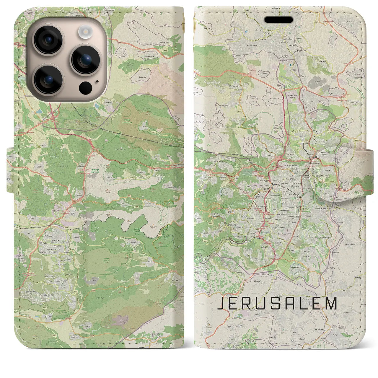 【エルサレム(イスラエル)】地図柄iPhoneケース(手帳タイプ)ナチュラル・iPhone 16 Plus 用