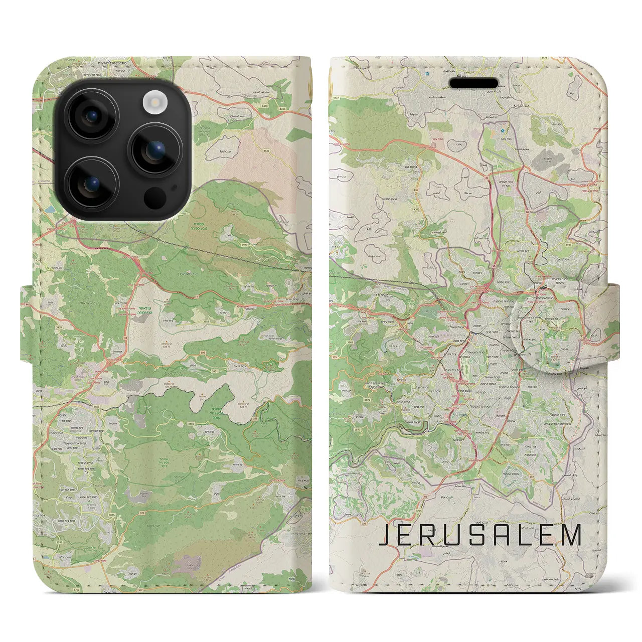 【エルサレム(イスラエル)】地図柄iPhoneケース(手帳タイプ)ナチュラル・iPhone 16 用