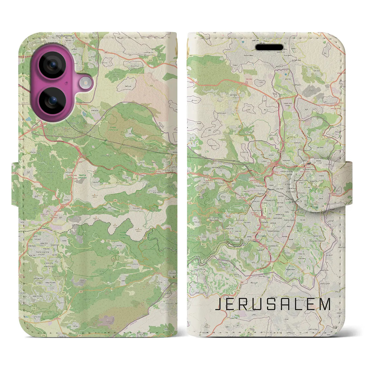 【エルサレム(イスラエル)】地図柄iPhoneケース(手帳タイプ)ナチュラル・iPhone 16 Pro 用