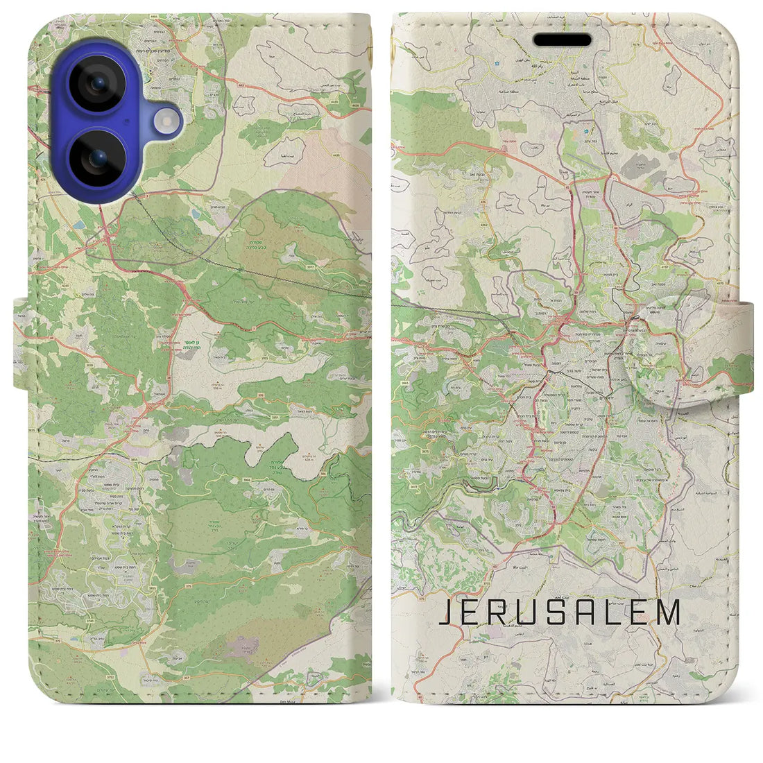 【エルサレム(イスラエル)】地図柄iPhoneケース(手帳タイプ)ナチュラル・iPhone 16 Pro Max 用