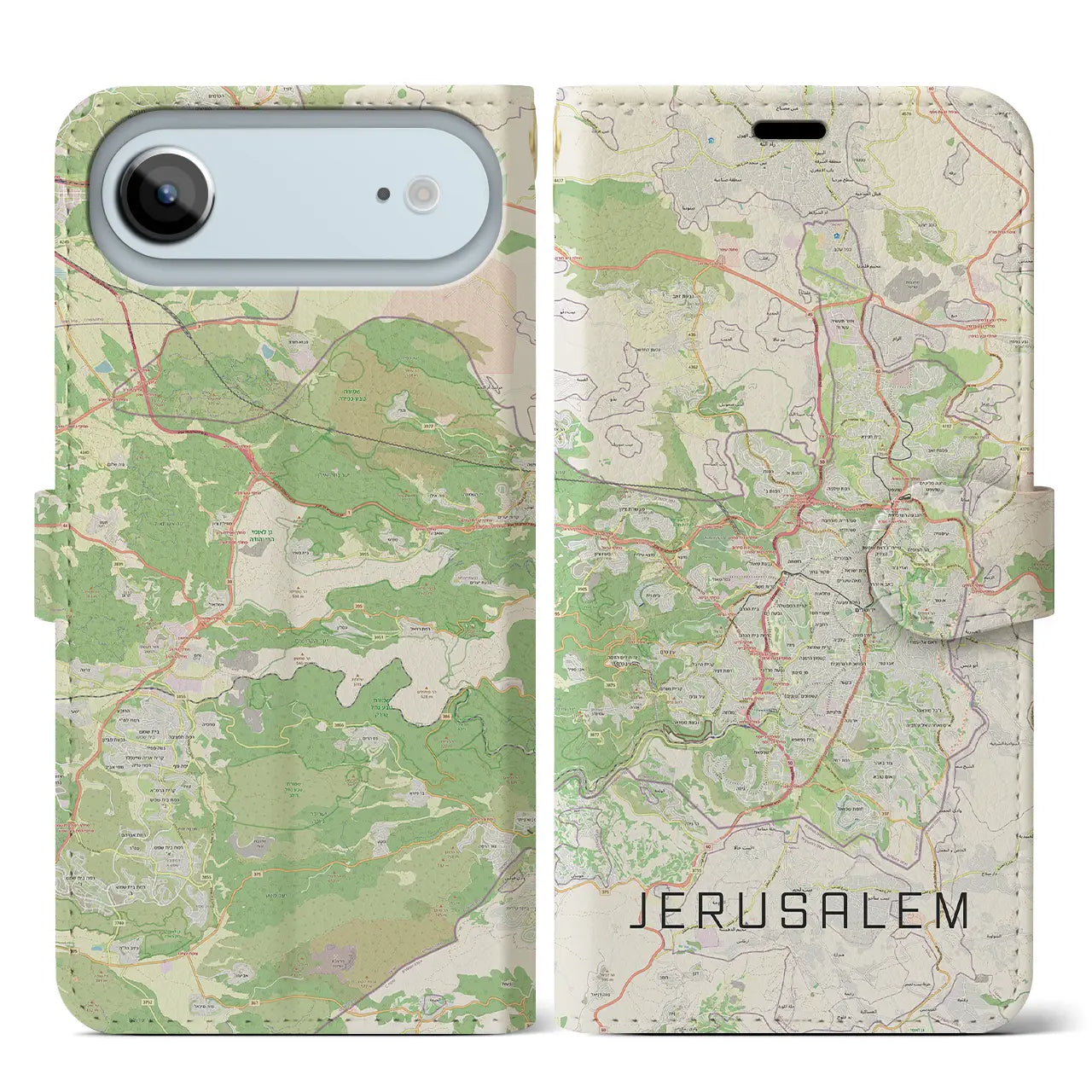 【エルサレム(イスラエル)】地図柄iPhoneケース(手帳タイプ)ナチュラル・iPhone 17 Pro Max 用