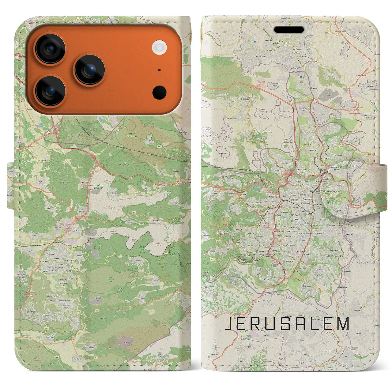 【エルサレム(イスラエル)】地図柄iPhoneケース(手帳タイプ)モノトーン・iPhone 17 Pro Max 用