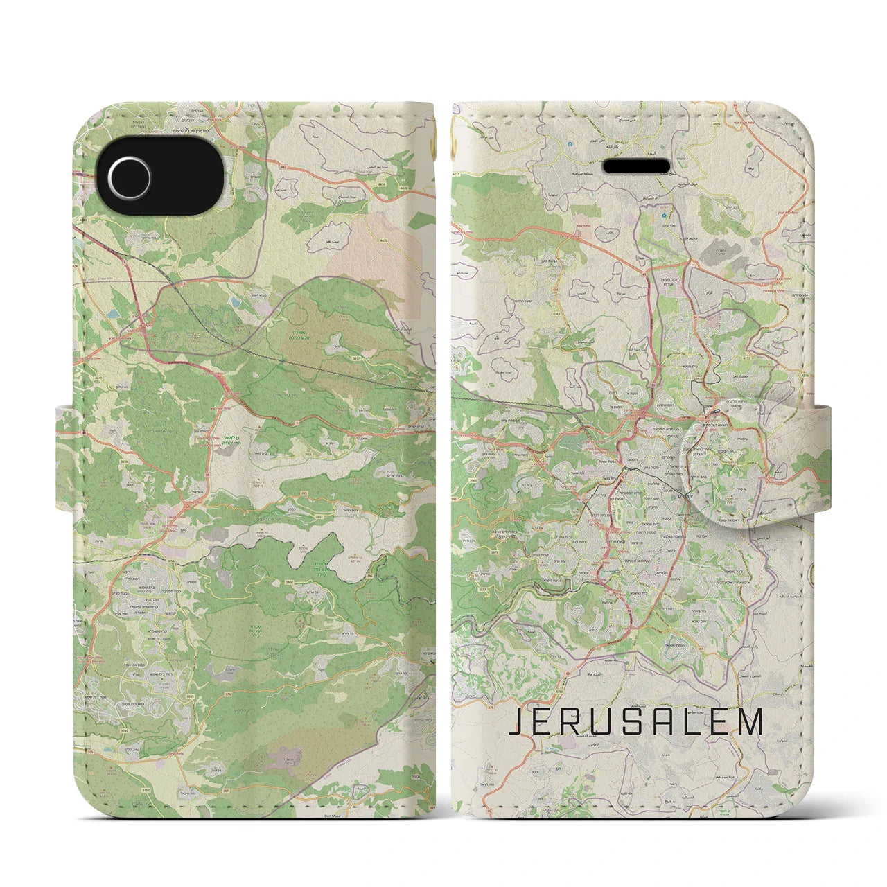 【エルサレム(イスラエル)】地図柄iPhoneケース(手帳タイプ)ナチュラル・iPhone SE(第3 / 第2世代) / 8 / 7 / 6s / 6 用