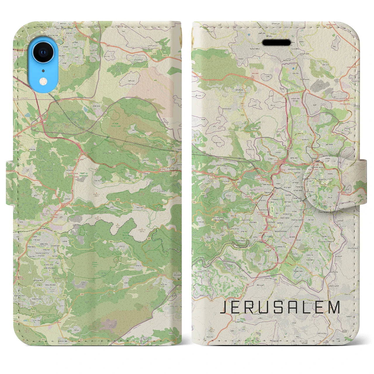 【エルサレム(イスラエル)】地図柄iPhoneケース(手帳タイプ)ナチュラル・iPhone XR 用